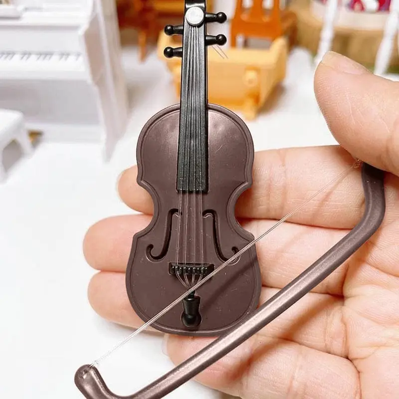 Miniature Violin with Bow, Mini Musical Instrument for Decoration and Collectors, Music Accessories for Home Decor 0