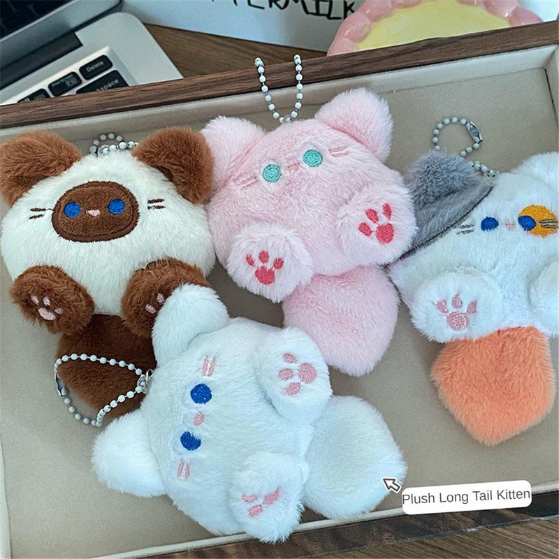 Product Introduction of Cute Cat Plush Toy Children Long Tail Pendant Ornament Stuffed Doll Girls Bag Keychain Cute Decora Plushies Holiday Gift 9