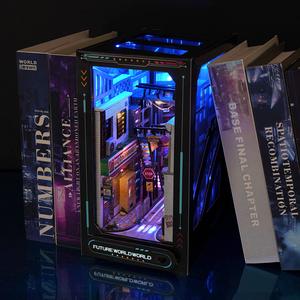 注目 サイバーパンク ブックコーナー シェルフ インサートキット DIY 木製 3Dパズルモデル 大人向け、楽しく学べるクラフト、コレクター向けのユニークなアートデコレーション、人気商品
