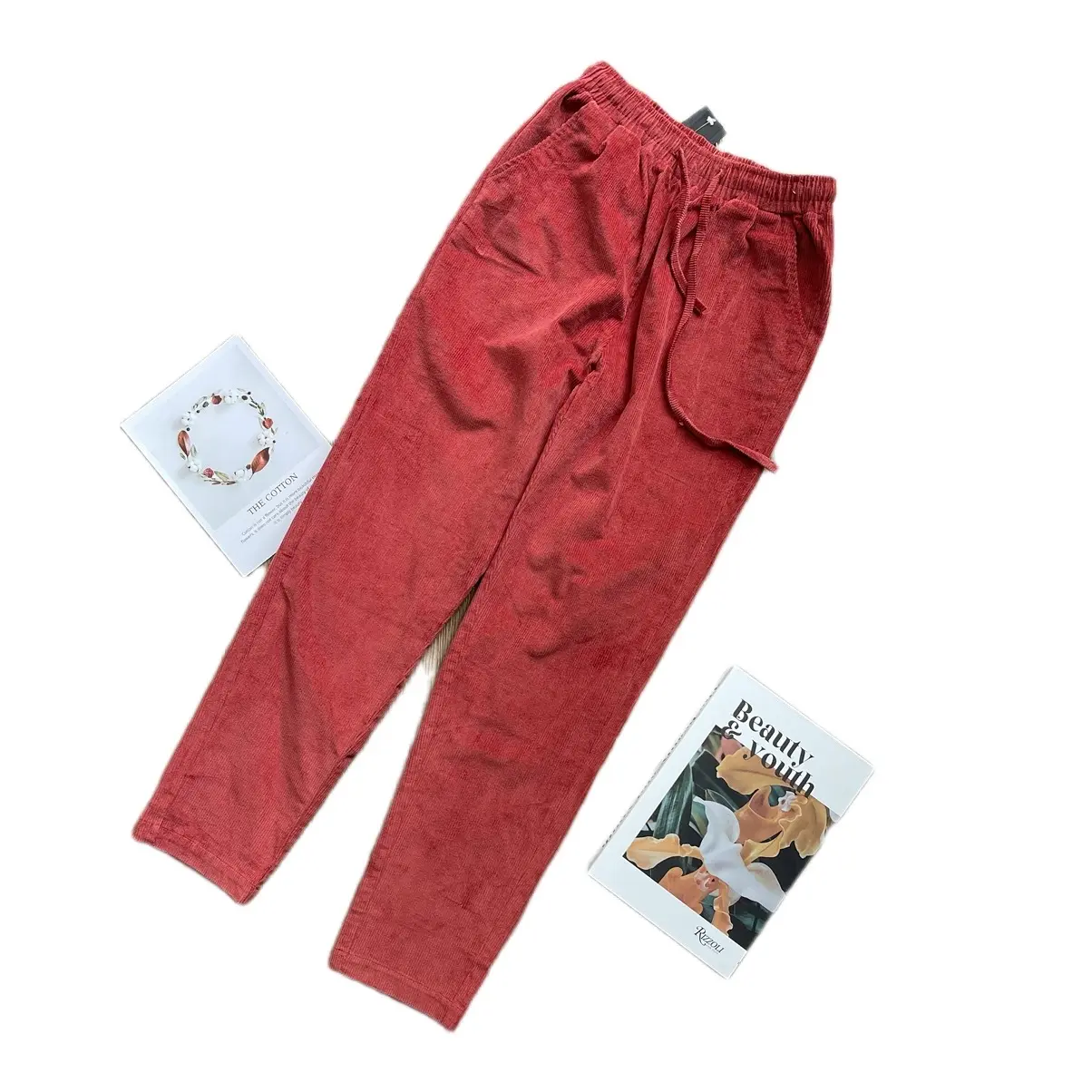 Quần Nữ Baggy Nhung Dày Dặn, Quần Thu Đông Cạp Chun Co Giãn women pants Đỏ