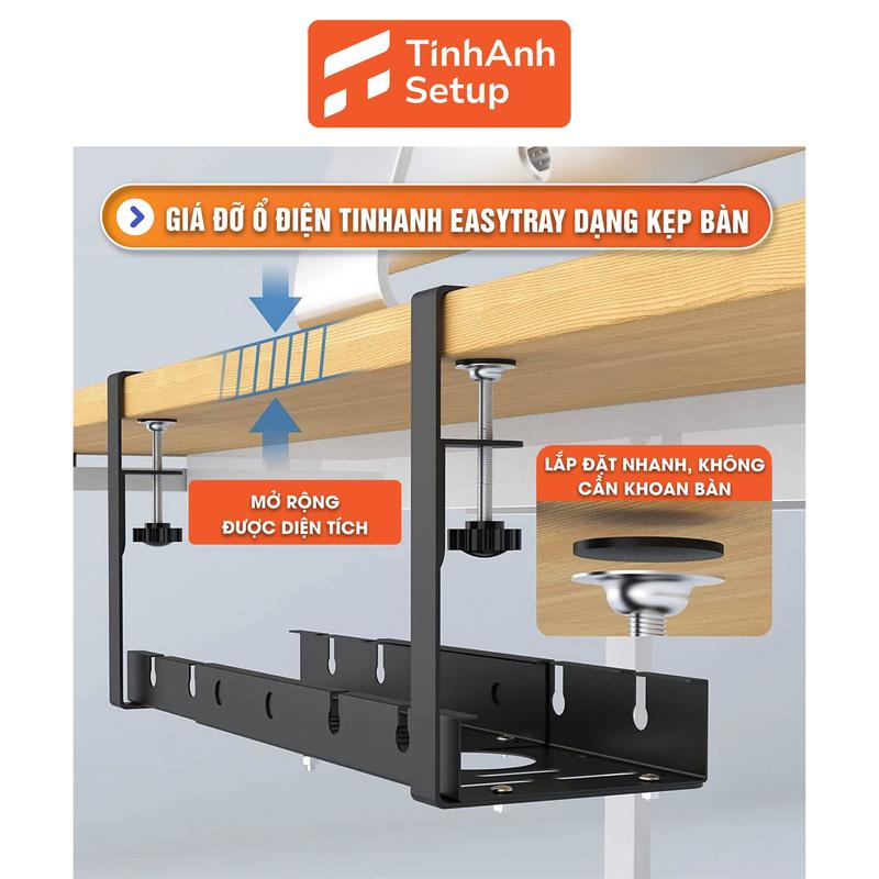Giá Đỡ Ổ Điện TinhAnh EasyTray Giá Treo Ổ Điện Gắn Dưới Bàn Kệ Đỡ Dây Cáp Sạc Dây Điện Ổ Cắm Gọn Gàng Khay Đi Dây Tiện Dụng