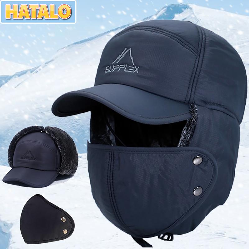 Mũ len trùm đầu bảo vệ tai giữ ấm chống gió lót lông dày dặn khi đi xe dành cho nam giới có khẩu trang chống giá lạnh mùa thu đông Phụ Kiện Nón Sport Đội Đầu