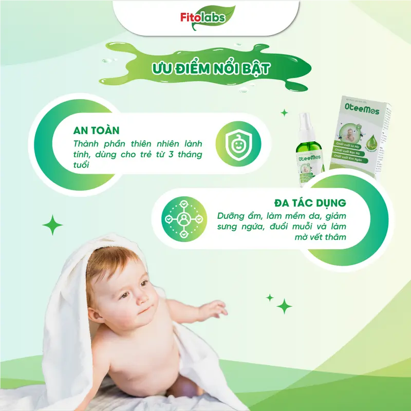 Xịt Tinh Dầu Thơm Da OteeMos An Toàn Cho Bé Ngừa Muối Đốt, Xua Côn Trùng Hiệu Qủa , Làm Dịu Da, Dưỡng Ẩm, Mờ Vết Thâm Lọ 50ml 3