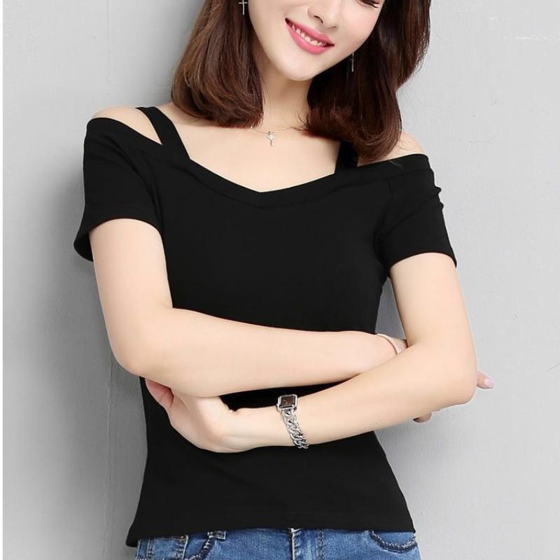 Áo Thun Ngắn Tay Đeo Một Bên Vai, Thời Trang, Thích Hợp Cho Mùa Hè, Thiết Kế Trễ Vai Gợi Cảm Lớp Cơ Sở, Bó Sát Và Ôm Sát, Thích Hợp Cho Thiết Kế Độc Đáo 3