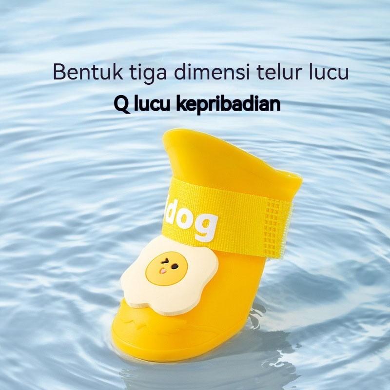 4 Pcs/Set Sepatu Bot Hujan Anjing Kartun Silikon Kucing Boots Tahan Air Anti Slip / Sepatu Untuk Hewan Peliharaan /  Kucing Boots Tebal Anti Slip Anti Ai