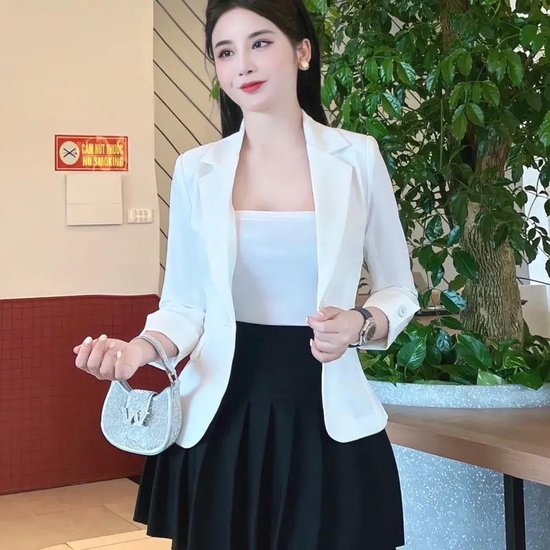 Áo vest nữ công sở tay lỡ hàng thiết kế cao cấp cổ chữ V ôm gọn chiết eo nhẹ 2