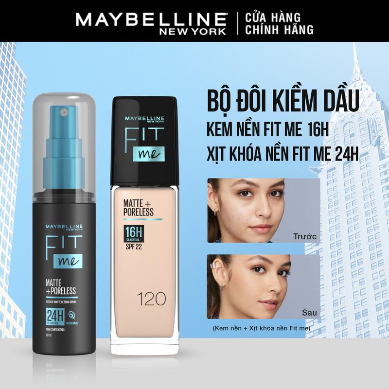 [EXCLUSIVE] [Bộ trang điểm] Bộ 2 Món Kem nền Fit Me 30ML và Xịt khóa nền Fit Me Spray 24H kiềm dầu mịn lì 60ML Maybelline New York