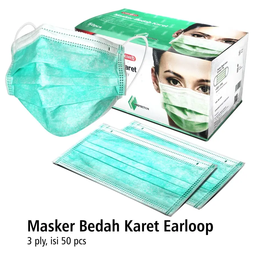 ONEMED - Masker Karet Medis Hijau OneMed box 50pcs | Surgical Mask OneMed