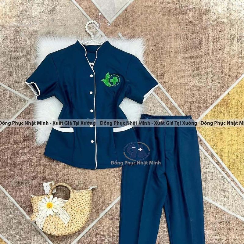 Đồng Phục Massage ( mát xa ), Đồng Phục Spa Vải nail Cotton Lạnh loại 1 . Hàng kỹ may chắc chắn cẩn thận cho Nữ Top Women ( Áo+ quân) dongphuc