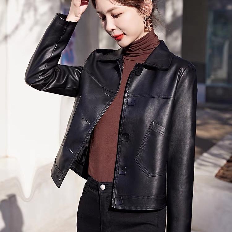 Áo Khoác Da Nữ Cổ Bẻ Quảng Châu Chất Đẹp Không Bong Tróc Màu Đen Nâu Vàng
