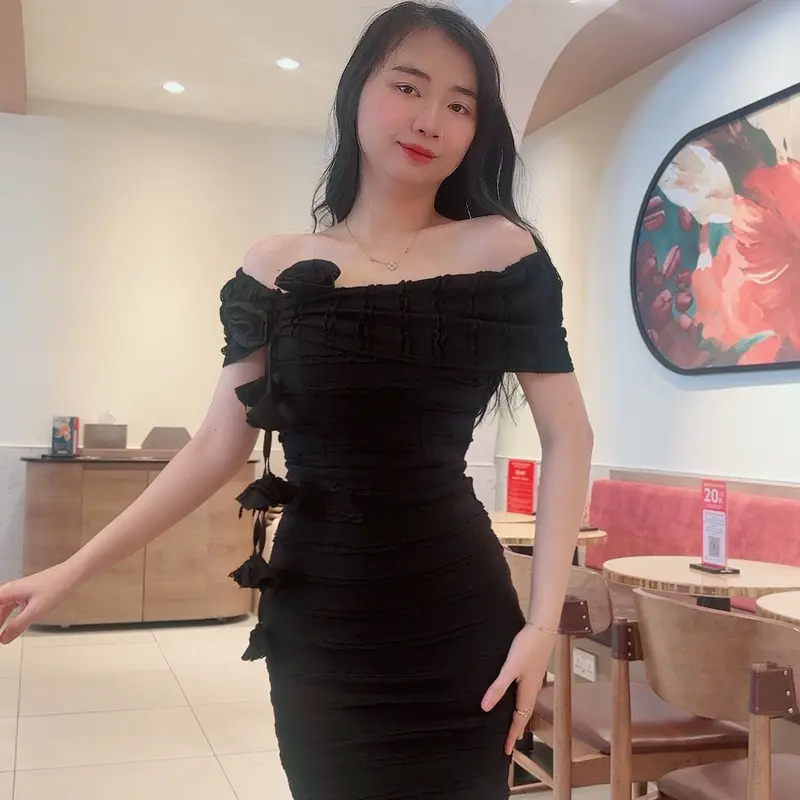 ￼Đầm Ren Body Bệt Vai Phối Nơ -  Dress 0