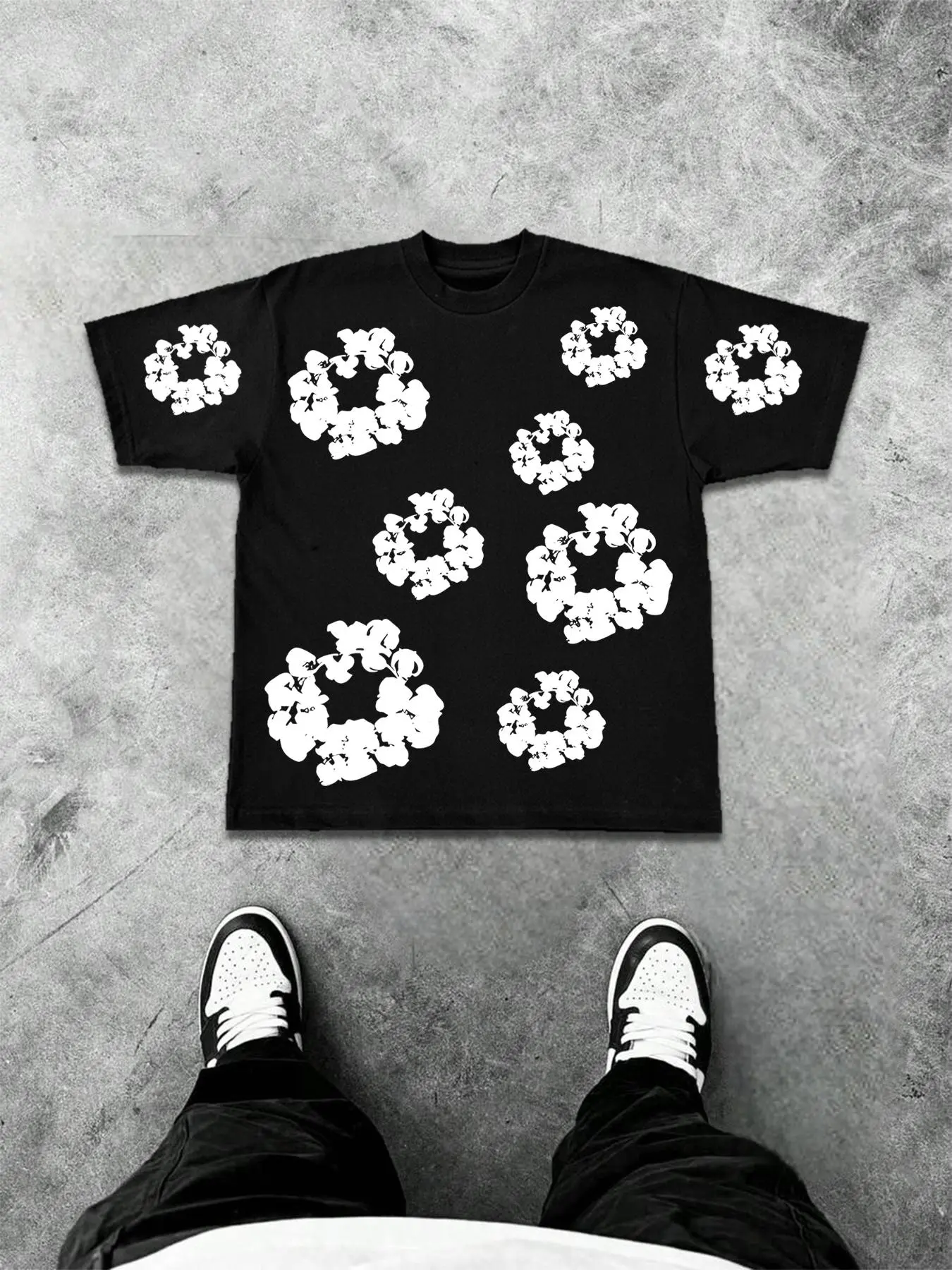 Men's Floral Print Round Neck Tee, Loose Casual Fashion Short Sleeve T-shirt for Daily Wear, Men's Top for Summer