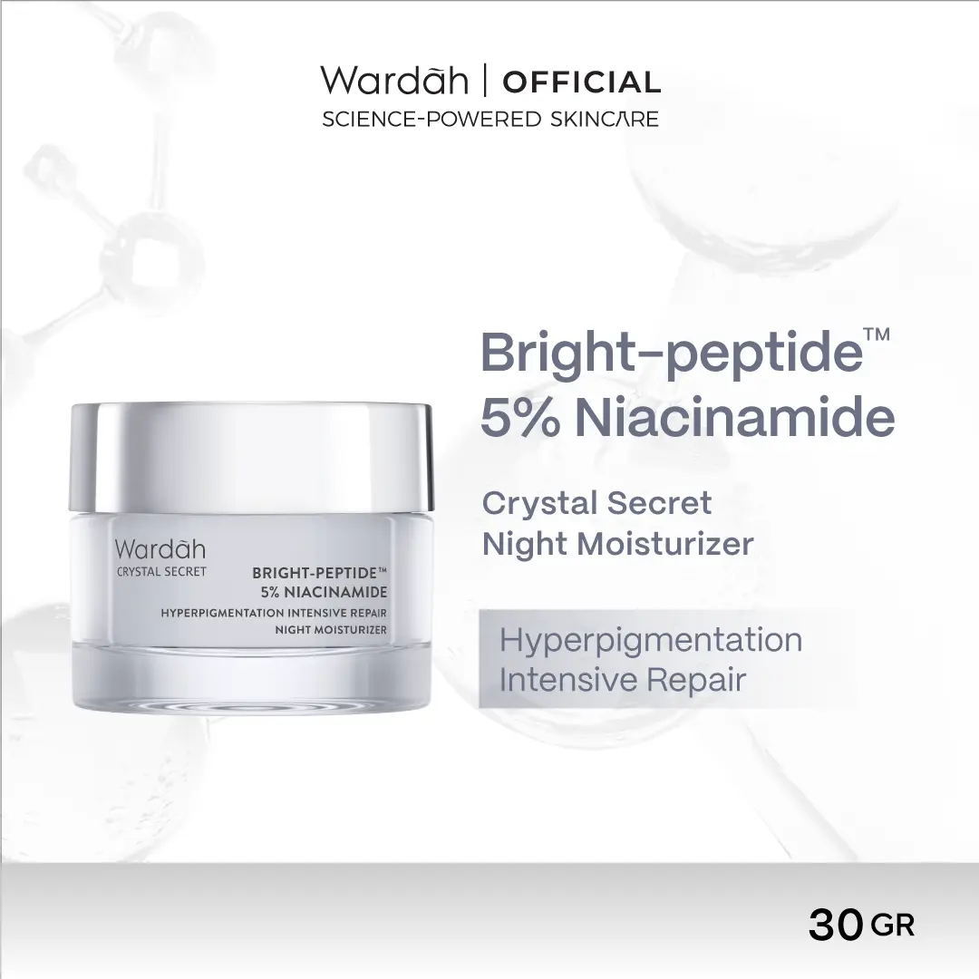 Wardah Crystal Secret Bright-Peptide™ 5% Niacinamide Hyperpigmentation Expert Night Moisturizer (crystal secret night cream untuk kulit cerah bercahaya)
