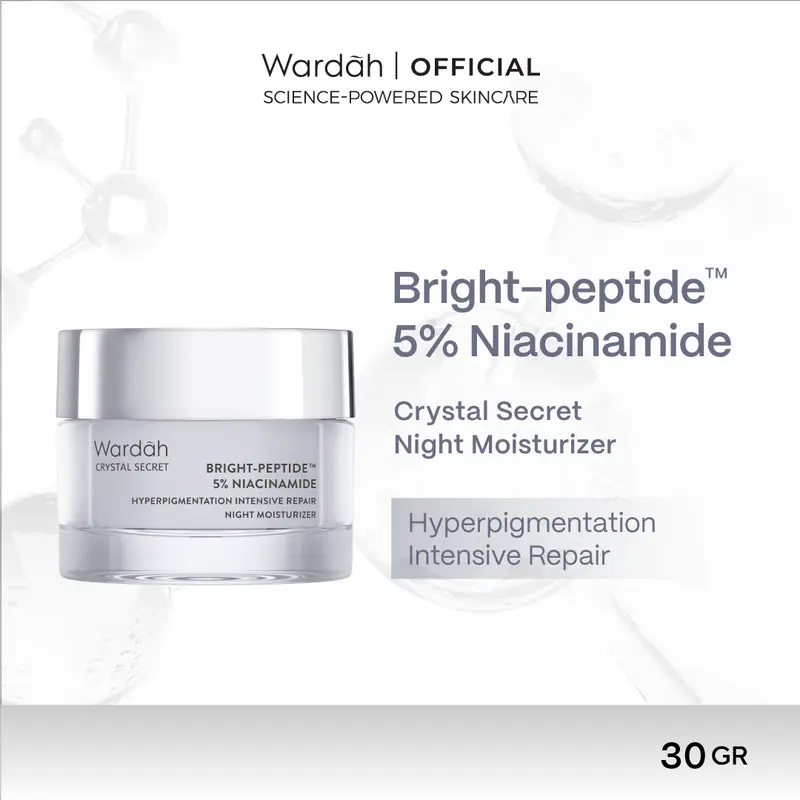 Wardah Crystal Secret Bright-Peptide™ 5% Niacinamide Hyperpigmentation Expert Night Moisturizer (crystal secret night cream untuk kulit cerah bercahaya) 0
