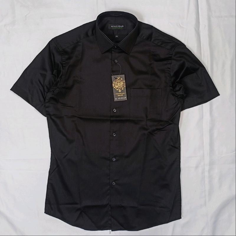 Kemeja Pria Alisan Premium Katun Pendek Slimfit Hitam Marun Navy Glossy 5