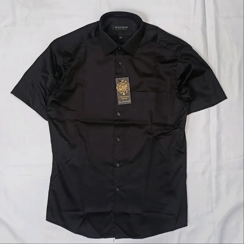 Kemeja Pria Alisan Premium Katun Pendek Slimfit Hitam Marun Navy Glossy 5