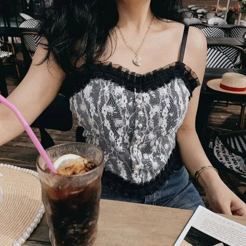 XT Korean Lace Pearl Floral Tank Top Atasan Wanita Korea Style import BRA43 6