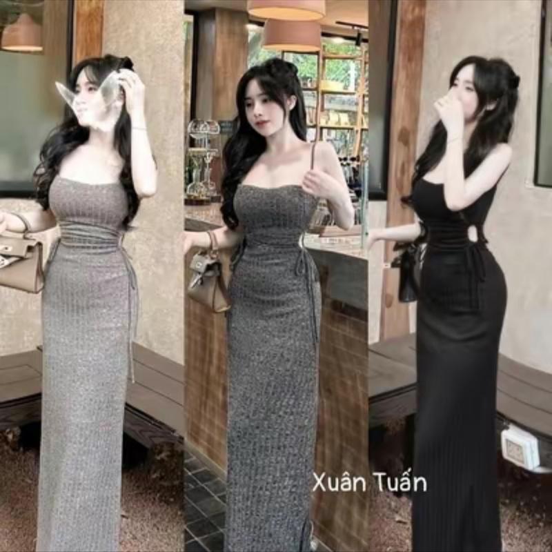 Đầm 2 dây rút eo vãi tăm lông mịn _LZ6179