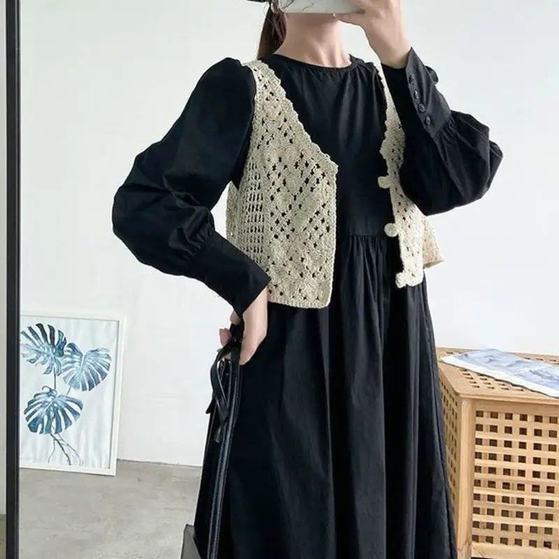 Áo Ba Lỗ Croptop Đan Áo Ba Lỗ, Thiết Kế Rỗng Phong Cách Cổ Điển, Dệt Kim Đi Biển, Cài Cúc, Áo Cardigan, Không Tay, Vải Sang Trọng Và Thường Ngày, Dành Cho Nữ 5