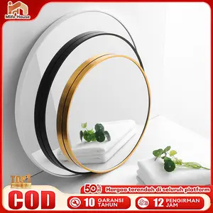 【GRATIS PACKING KAYU】Premium Cermin Kamar Mandi Bundar Yang 30/40/50/60cm Kaca Dinding Dengan Rak Penyimpanan Bulat Sederhana Skandinavia Cermin Pengatur Dengan Bingkai Jaring Merah