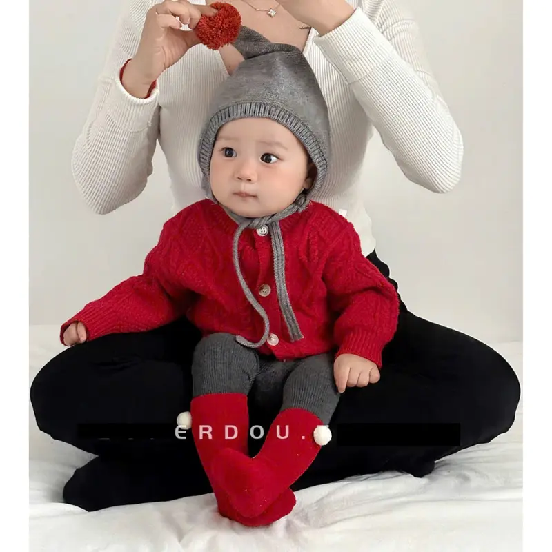 7kg - 18kg - CÓ SẴN - Set áo khoác len, cardigan len kèm quần tất phong cách Hàn Quốc cho bé trai bé gái 1