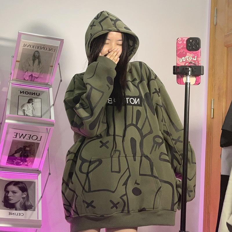 Áo Khoác Hoodie nỉ NOT RABBIT In Hình Chữ Thêu Form Rộng Unisex Nam Nữ - Sarah Store 2