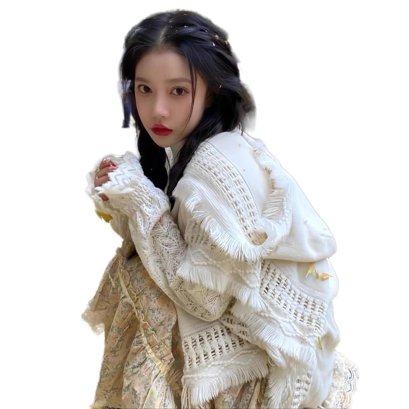 HÀNG QC Áo len kiểu nữ chất dệt kim choàng khoác ngoài có mũ tua rua cách điệu 2 màu Kozoda AL135 Women Top