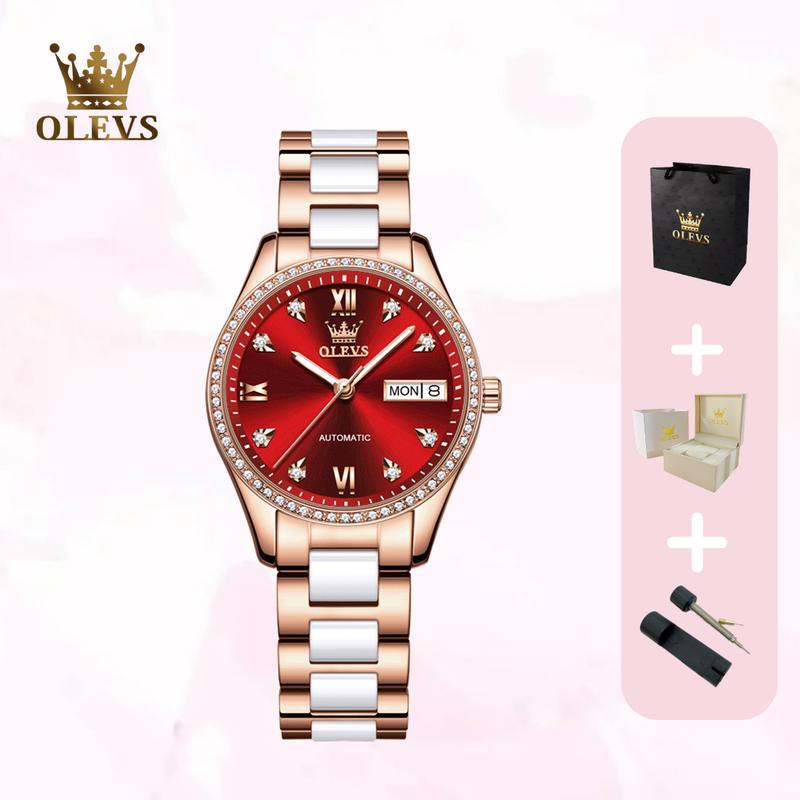 Đồng Hồ Cơ Nữ OLEVS 6637 Thời Trang Quý Phái, Dạ Quang Chống Nước Có Lịch Dây Da Dây Thép Cao Cấp Chính Hãng 33MM Women Watch