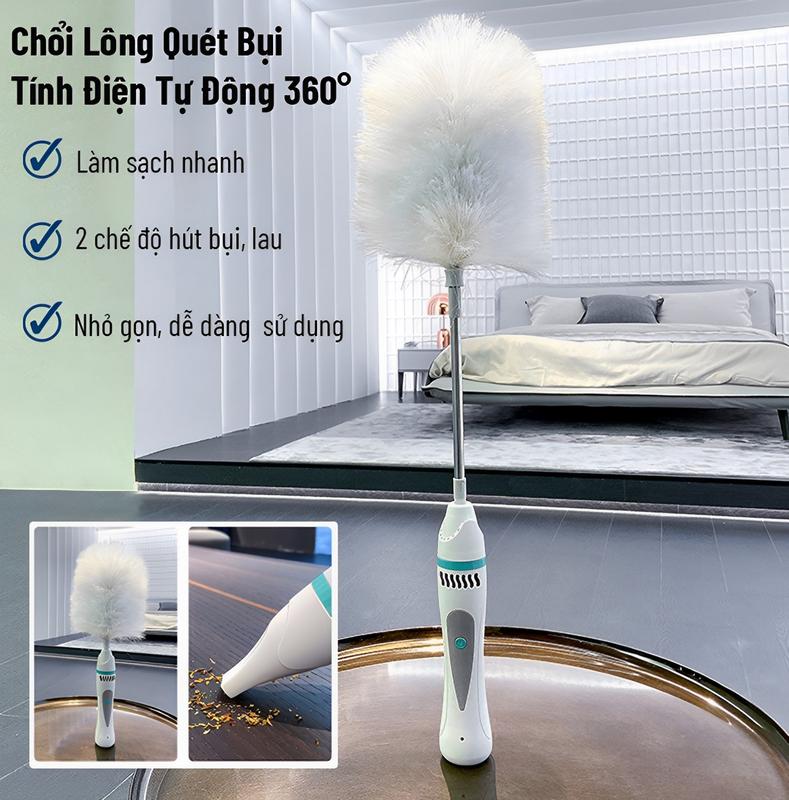  Chổi Lông Quét Bụi Tĩnh Điện Tự Động 360° NAOMIE Tích Hợp Máy Hút Bụi Mini Để Vệ Sinh Nội Thất Ô Tô Nhà Cửa Đồng 