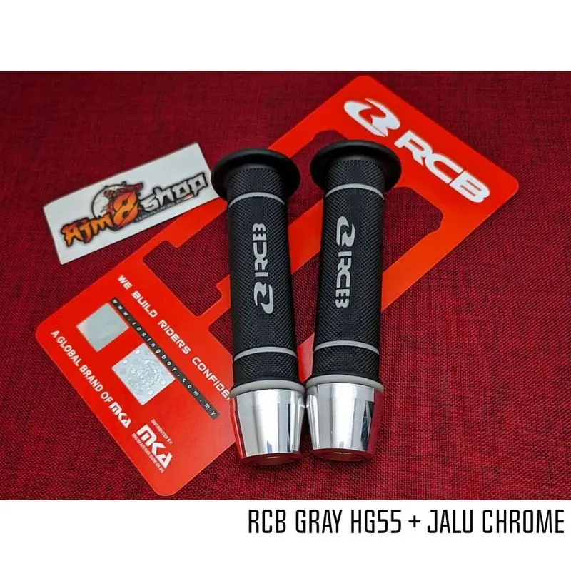 [Spin-R] HAND GRIP SARUNG GAS RCB HG55 ORIGINAL + JALU STANG CHROME MODEL PCX UNIVERSAL HANDGRIP HANDFAT RCB JALU CROME RACING BOY
