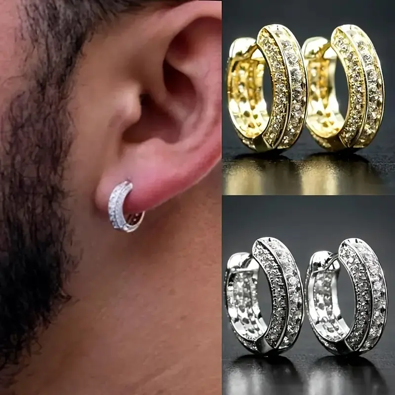 Bông Tai HOOP, Phong Cách Cặp Đôi Bông Tai Nam, Dát Hoàn Toàn Bằng Zirconia Khối, Dành Cho Nam Bông tai Unisex, Phong cách phổ biến, Theo xu hướng, Đang thịnh hành 0