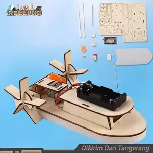Mainan Kapal Rakit Diy Kapal Dayung Dinamo Bertenaga Baterai Rakit Perahu Kayu Elektrik Mainan Sains Anak
