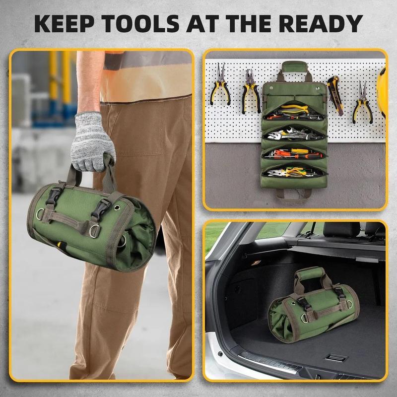 Product Introduction of Roll Up Tool Bag, Portable Tool Storage Bag with 2 Detachable Zipper Pouch, Compact Small Carrier Bag for Electrician Mechanic 5