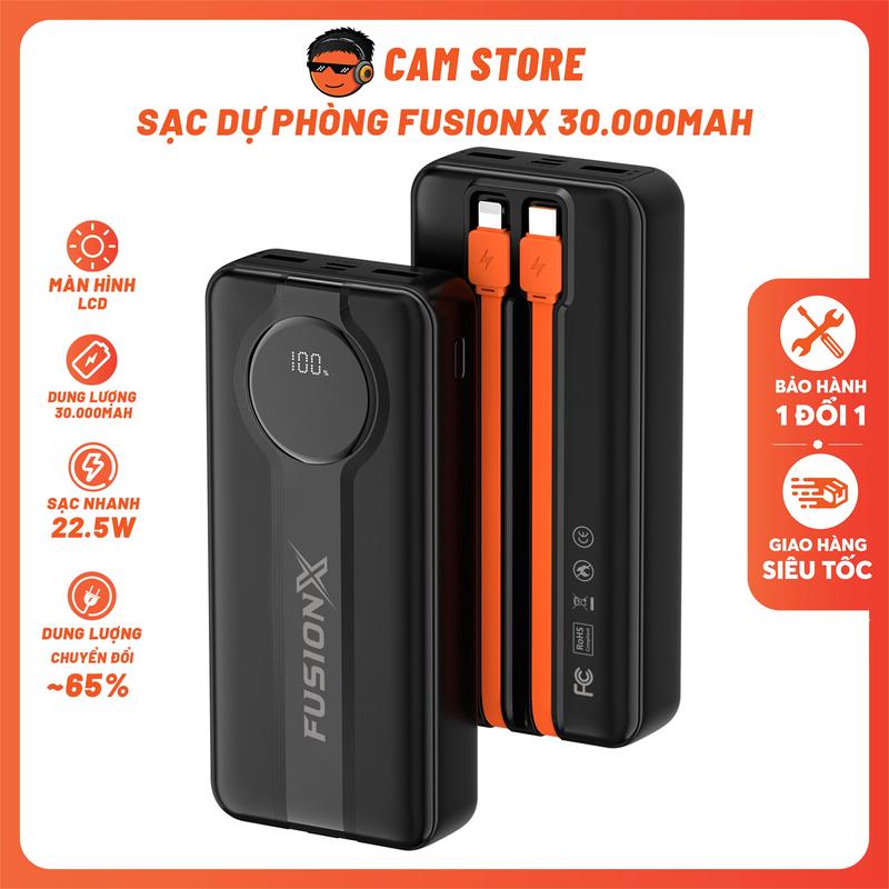 Sạc Dự Phòng FUSIONX FX307 30.000mAh - Cell Pin NV Cao Cấp, Tích Hợp 2 Dây Sạc, Sạc Đa Thiết Bị, Sạc Nhanh PD, PPS 22.5W | FX307