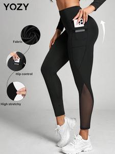 YOZY-GOOO 1 Count High Waist Control Sports Leggings/ Women's Activewear Sheer Tummy Control and Mesh Pocket, 2024 Women's Daily Wear for All Seasons