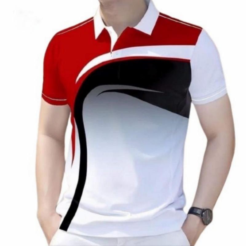 Product Introduction of Áo Polo Nam, Phong Cách Công Sở Thường Ngày Họa Tiết Gradient Hình Học, ngắn Tay, Chất Lượng Cao, Dành Cho Nam Menswear Có Cổ Shirt 2