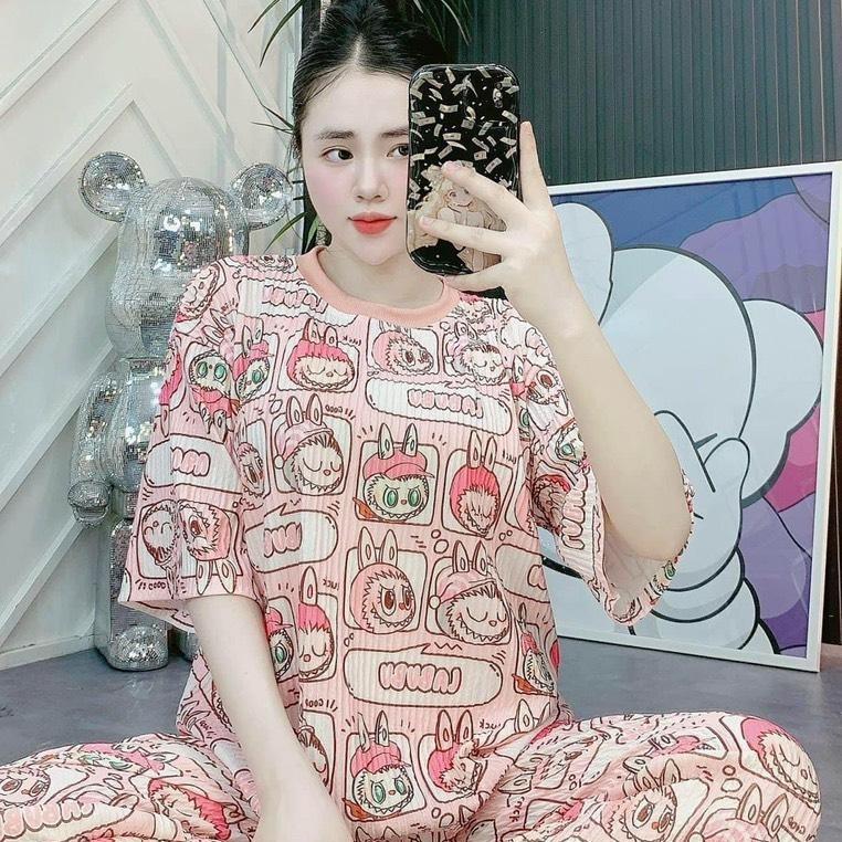 Bộ đồ thun xốp Nhật họa tiết xinh xắn cho nữ (cao 1m55-1m65)(45kg-60kg) Top Women-Nhung- Thun- Áo- Voi- Sen - Quần - Size Type Cở Lớn Cộng đồ  bộ bộ  ủ đồ  bộ lạnh Quần Ngủ