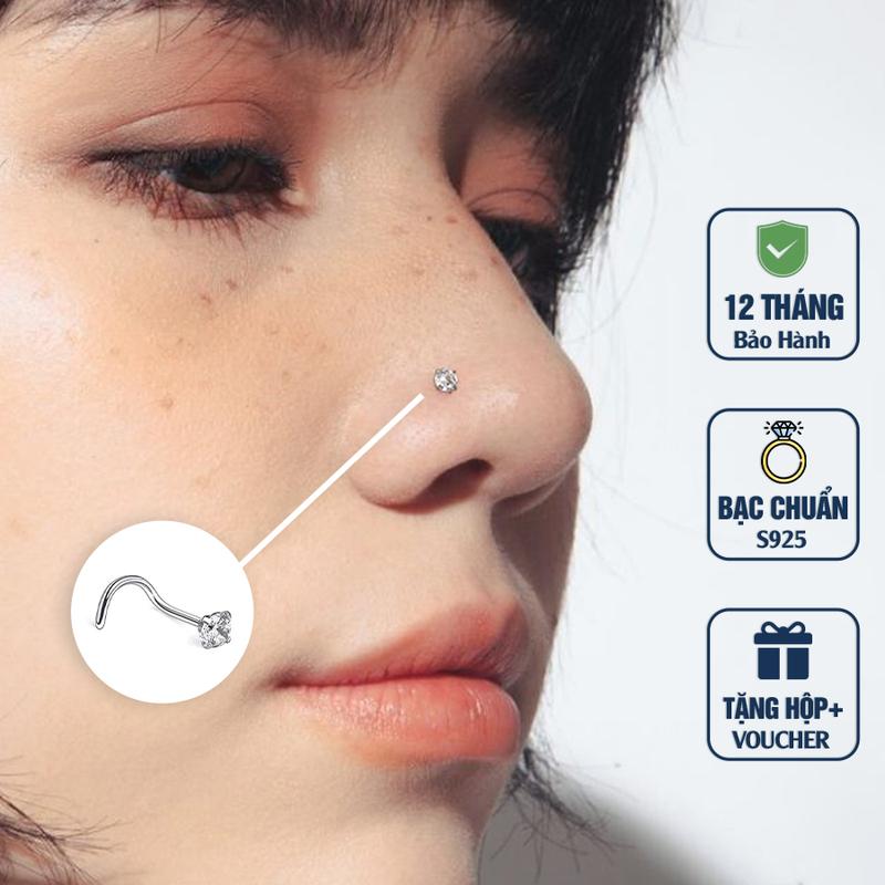 Khuyên Cánh Mũi Bạc S925 Chân Chữ C - Thiết Kế Độc Đáo Bằng Bạc Ý Dành Cho Nostril