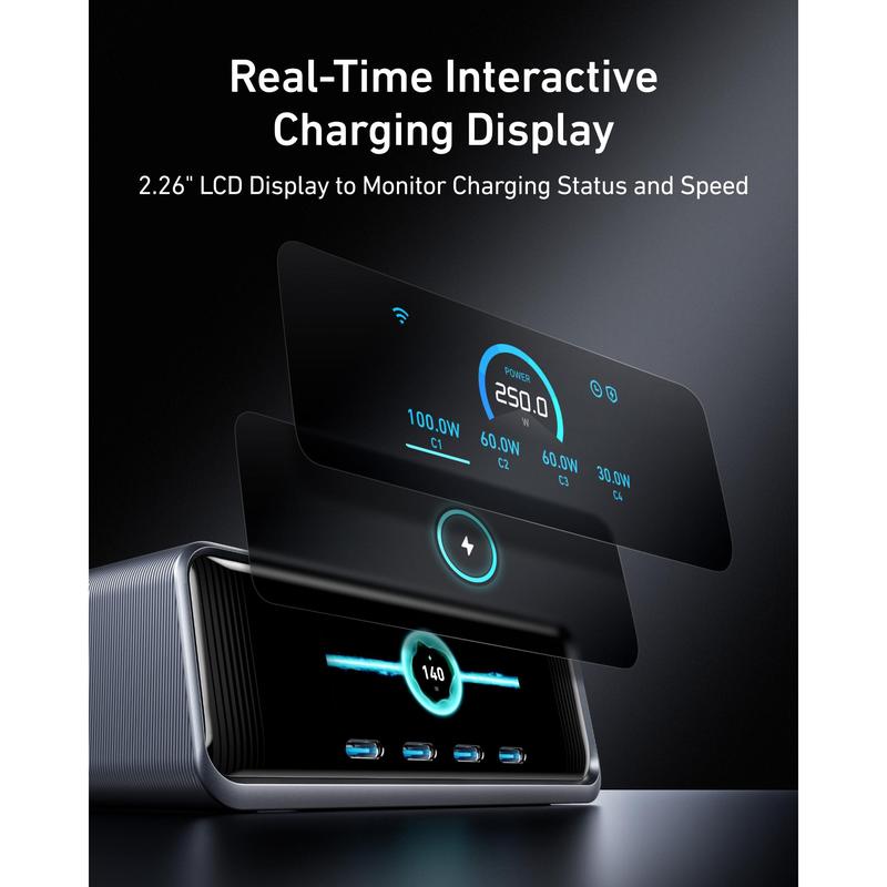 Anker Prime Charger, 250W 6-Port GaN Charging Station Fast Charging USB C Charger Adapter Desktop Multi Plug A2345 3