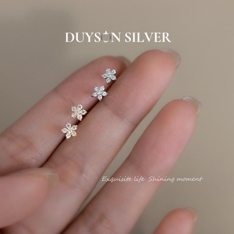 Khuyên tai bạc nữ hình ngôi sao 5 cánh đính đá Duyson Silver, bông tai nữ bạc 925 mạ vàng 14k cao cấp [KNXK52]