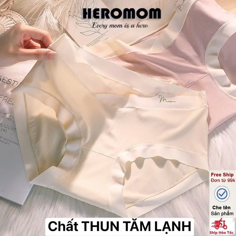 Quần lót bầu Thun Tăm Lạnh chip bà bầu sau sinh cạp chéo tránh chạm vết mổ đáy kháng khuẩn Heromom