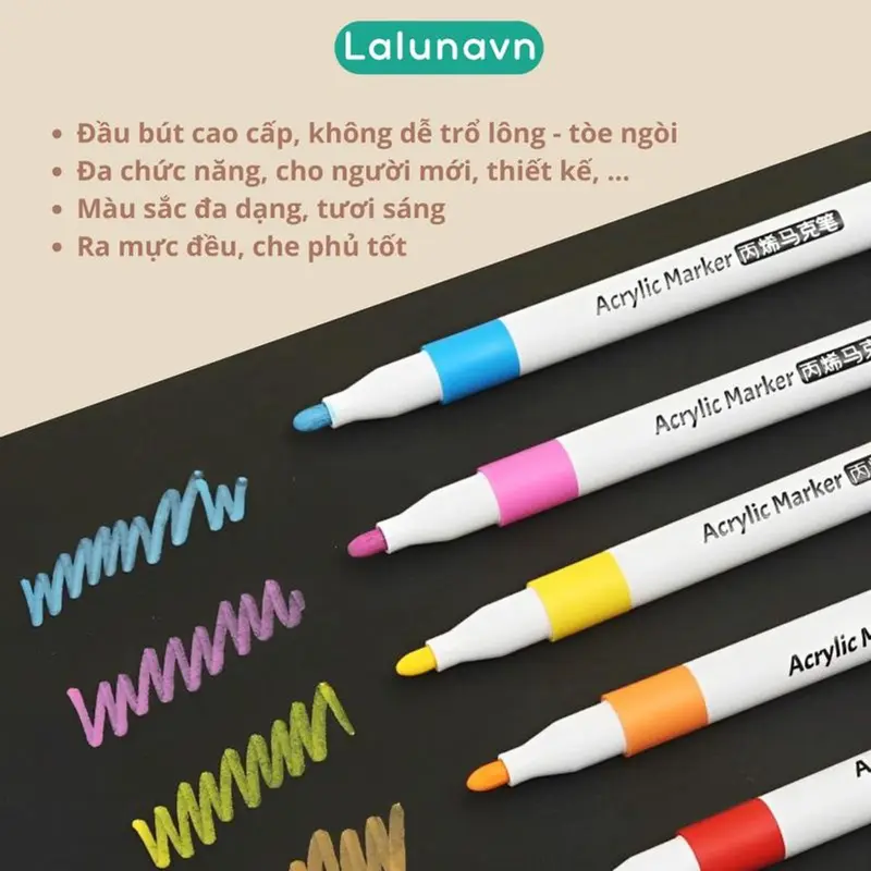 Bút Màu marker Acrylic sơn đánh dấu Lalunavn nhiều mực hơn bộ 12/24/36/48/60m hộp nhựa xách tiện dụng B196 3
