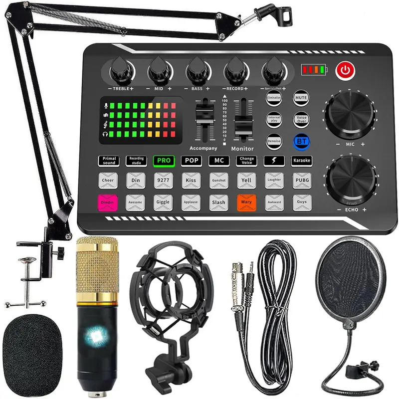 F998 Live Sound Card, USB Rechargeable Live Sound Card Audio Mixer, Sound Card for Live Streaming, DJ Music Mixer for Live Streaming/Gaming 0