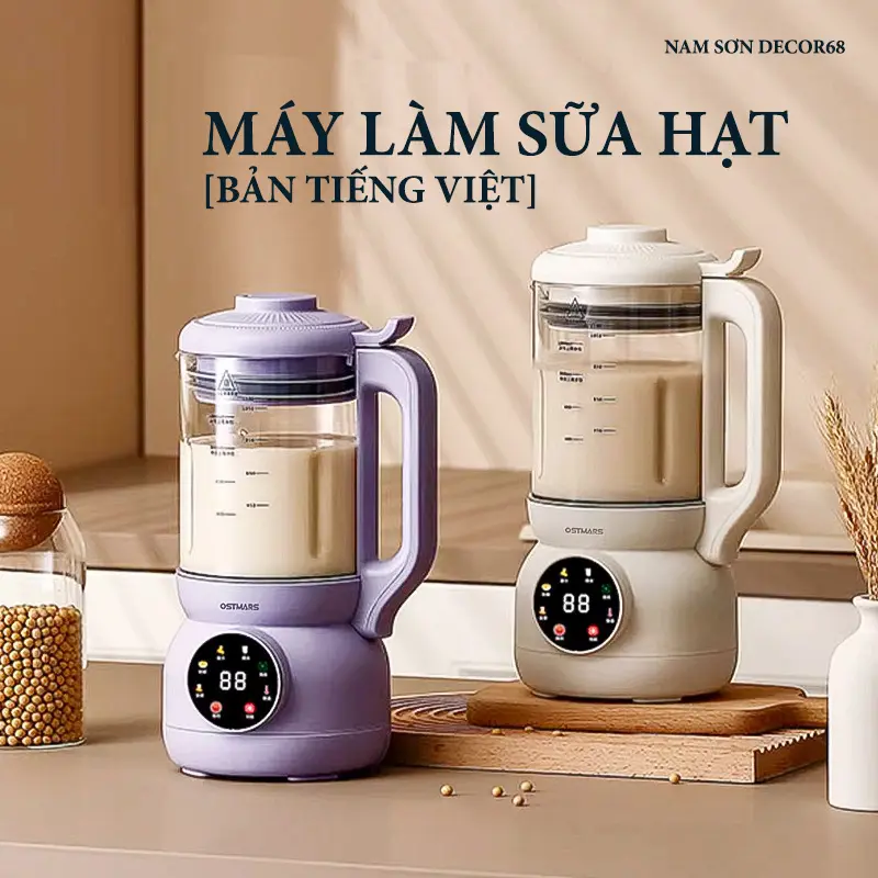 Máy làm sữa hạt OSTMARS 1000ML cối thủy tinh Xay Sinh Tố Inox mayxay
