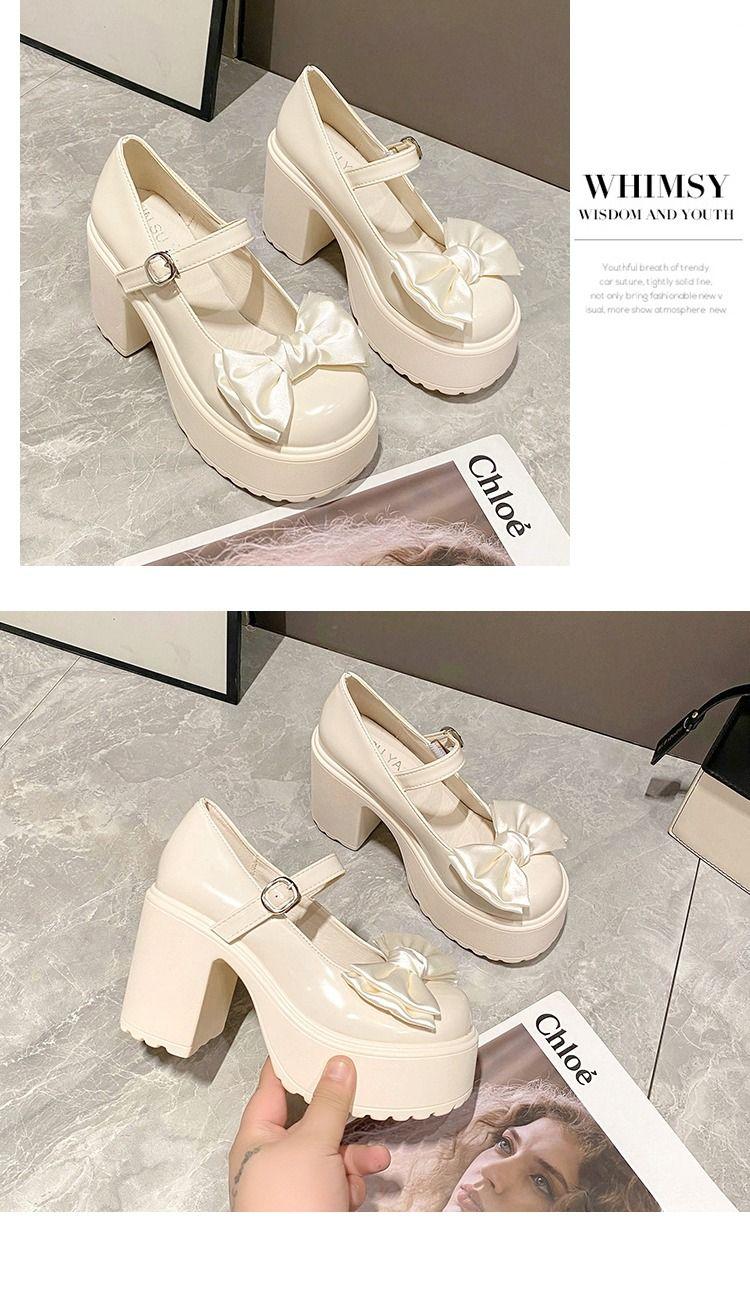 Product Introduction of Giày Mary Jane, Dành Cho Nữ, Thời Trang Mới Mùa Lò Xo Và Mùa Thu, Nơ Cao Gót, Đế Dày, Gót Chunky, Thích Hợp Cho Váy Một Bộ Phù Hợp, Dễ Phối Đồ, Giày Da Nhỏ Shoes 14