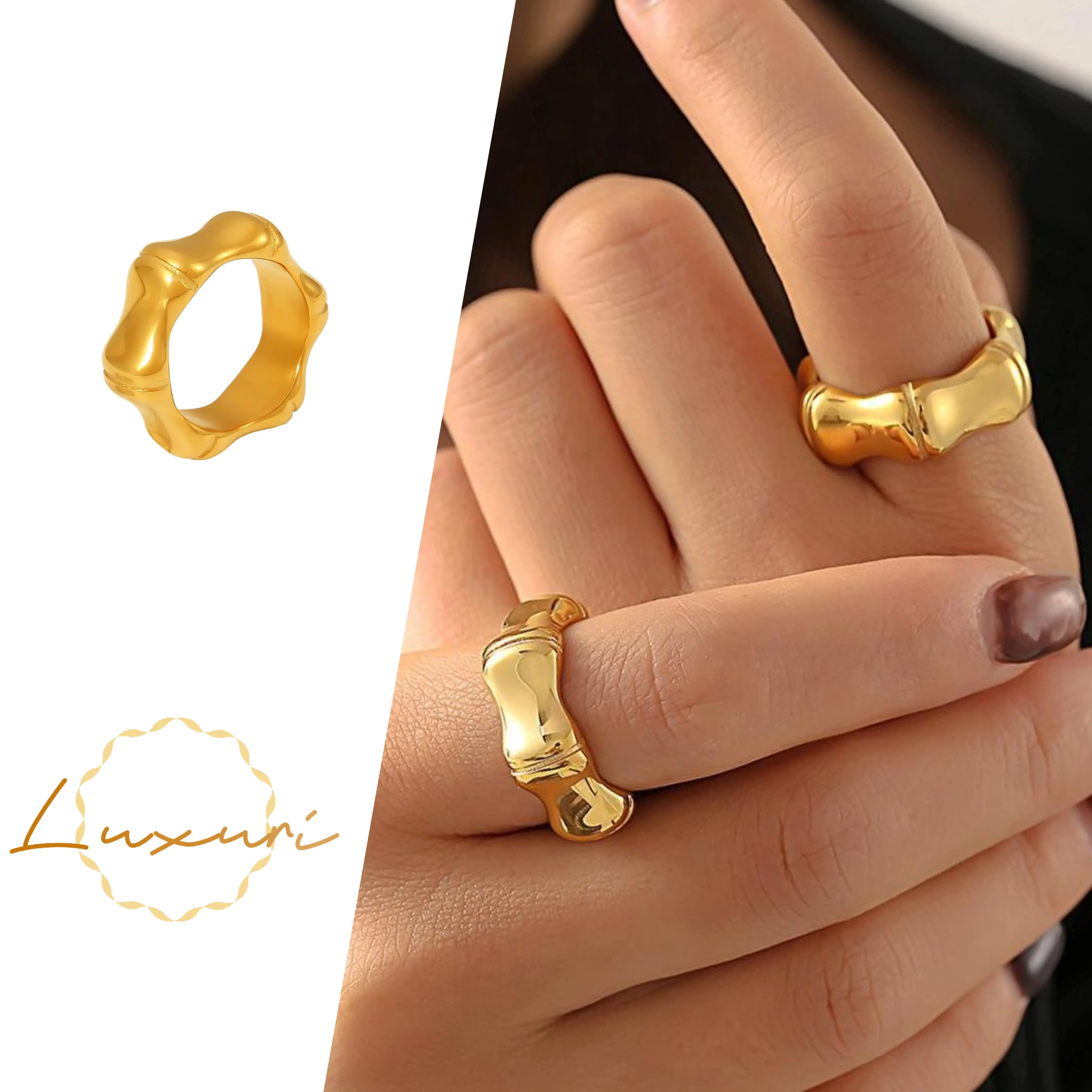 Polished Bamboo Joint Ring · Wide Band Minimalist Jewelry · Career Ascension Symbol for Professionals · Medical-Grade Titanium Steel · Hypoallergenic & Saltwater-Resistant