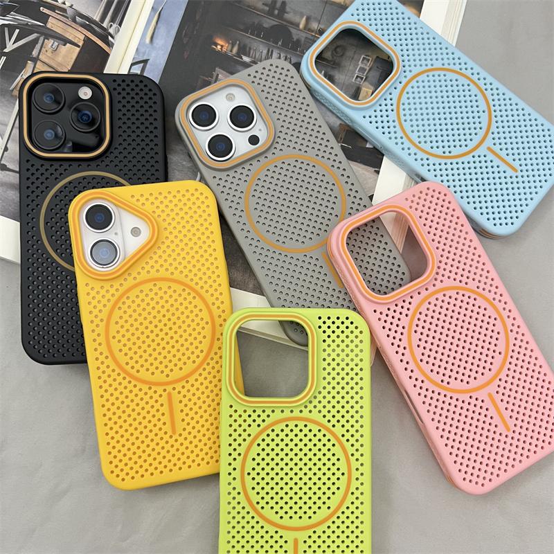  Ốp Điện Thoại Nhựa Dành Cho iPhone 11 12 13 14 15 16 Pro Max Plus Tản Nhiệt Lưới Thích Hợp Cho Mùa Hè Sạc Không Dây Magsafe Ốp Lưng Chống Sốc PC Cứng Bảo Vệ 