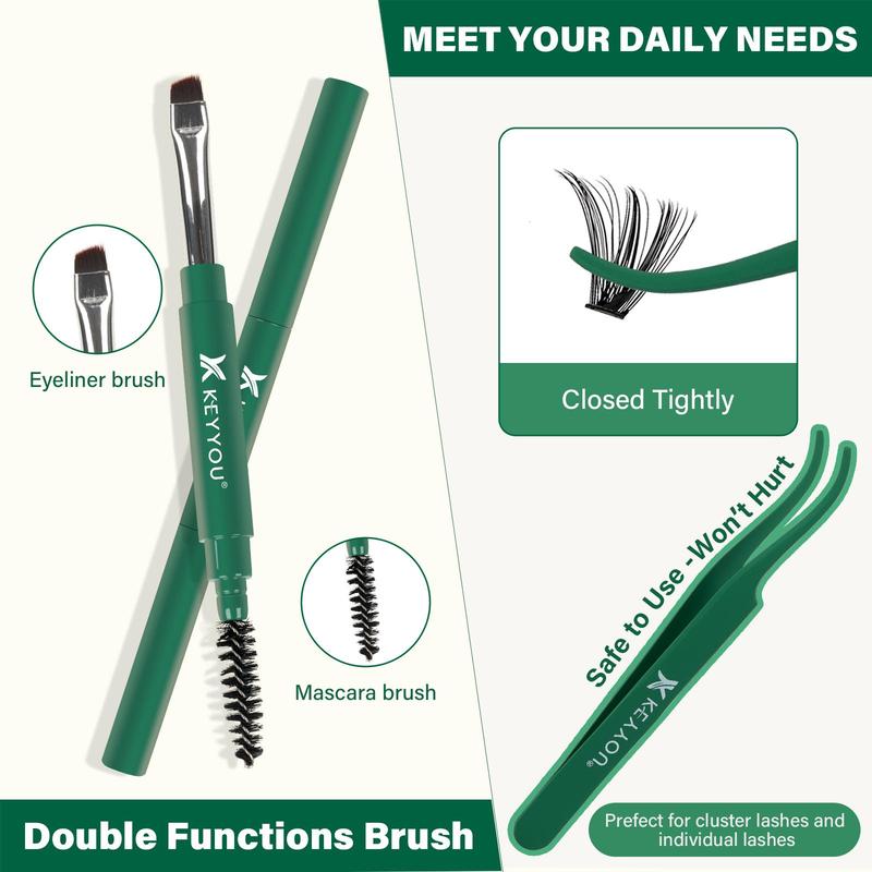 Individual False Eyelashes with Eyelash Bond & Sealing & Lash Remover & Portable Eyelash Brush Angled Brow Brush & Double Ended Lash Comb Tweezers, Lash Clusters 3