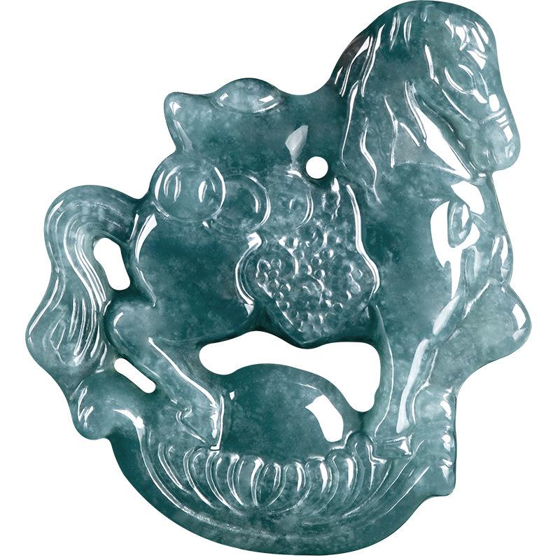Natural A Grade Jadeite Blue Water Yuanbao Horse Pendant "Get Rich Soon" Ice Jade Zodiac Horse Jadeite for Men and Women 5