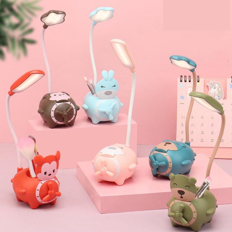 Đèn học cánh quạt sạc pin chống cận ngộ nghĩnh dễ thương có hộp bút cho bé